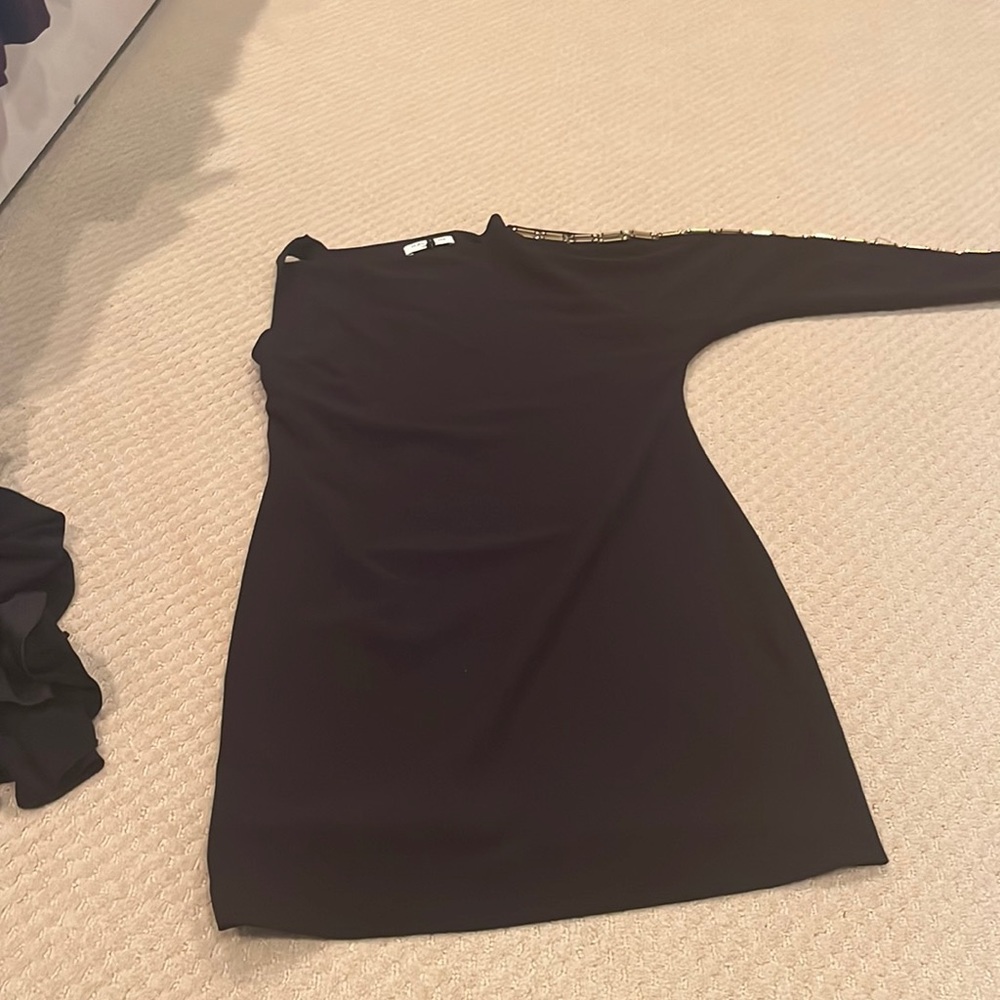 Halston heritage black dress with gold sleeve
